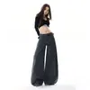 Jeans Casual de Cintura Baixa Slimming com Bordado Estilo Americano, Tecido Lavado, Novo Estilo da Primavera de 2026, Perna Larga Solta