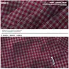 Camisa tipo cárdigan de manga corta a cuadros rojos y grises desgastados estilo urbano con logo lateral, un bolsillo y dobladillo con cordón, corte holgado para hombre