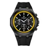 Reloj deportivo para hombre de cuarzo con correa de silicona hipoalergénica, reloj multifuncional transfronterizo con tres subesferas, seis manecillas y calendario