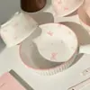 Lindo Set de Plato y Tazón Estilo Ins de Dibujos Animados para Uso en Casa, Incluyendo Tazón para Fideos, Tazón para Yogur, Platos de Cena y Vajilla de Cerámica