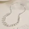 Cadena de Clavícula de Lujo de Gama Alta Europea y Americana Super Brillante Cadena de Garra con Perlas y Diamantes Completos Joyería Nupcial Accesorios para Vestido de Novia y Banquete