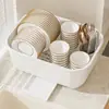 Caja de Almacenamiento para Vajilla de Cocina Doméstica con Cajón Bandeja de Drenaje para el Piso Estante de Almacenamiento para Platos Cubiertos a Prueba de Polvo