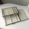 Caixa de Armazenamento de Joias Acrílica Transparente Cinza Tipo Gaveta à Prova de Poeira para Anéis, Brincos, Colares, Pulseiras, Caixa Multifuncional de Veludo