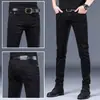 Jeans Preto de Primavera de Hong Kong Calças Masculinas Slim Fit com Barra Afunilada Calças Elásticas para Meia-Idade Casuais de Negócios Calças Longas