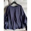 2026 Nuevo Verano Estilo Lino Delgado Jersey Manga Larga Corte Holgado Protección Solar Camisa Pequeña Top para Mujer Venta al por Mayor H21FT053