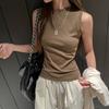 Camisola Elegante de Gama Alta de Estilo Coreano de Fábrica con Cuello Redondo para Mujer, sin Mangas, Básica para Fondo, Top Versátil que se Puede Usar por Fuera