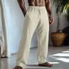 Calça Masculina Casual de Algodão e Linho de Cor Sólida com Bolso, Respirável, Solta, Estilo Britânico, Nova da Amazon Europeia e Americana
