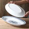 Prato de Louça de Melamina Xiangyuanmei Prato para Peixe Grelhado Oval Azul e Branco Comercial Prato de Guarnição Comercial para Hotel Restaurante Cozinha
