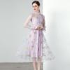 Vestido transfronterizo europeo y americano AliExpress estilo francés lujo ligero industria pesada bordado de malla cintura ajustada gran vuelo falda de malla