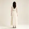 Vestido Largo de Encaje Francés para Mujer Otoño Cuello Alto Volante Manga Larga Ceñido a la Cintura Dobladillo Ancho Fábrica de Origen