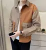 Camisa de Manga Larga con Patchwork y Bloques de Color, Moderna y Única para Hombre, Tendencia y Versátil con Bolsillos Grandes, Camisa Elegante para Hombres Jóvenes