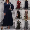 Novo Vestido Feminino Outono e Inverno com Manga Lanterna e Fenda Alta