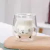 Bonita taza de oso de dibujos animados, taza doble para café, leche, creativa taza de oso de cristal, taza para beber jugo en el hogar