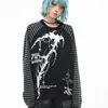 Camiseta Vintage Estampada Patchwork de Manga Longa para Homens e Mulheres, Nova Camisa Básica de Manga Listrada Estilo Americano para Primavera e Outono, Top Soltinho para Casal