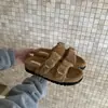 Pantuflas Peludas de Suela Gruesa para Mujer, Calzado de Exterior 2025 Nuevo Otoño e Invierno Versátiles para el Hogar Pantuflas de Felpa de Algodón Zapatos Birkenstock