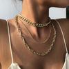 Collar de Cadena Dorada Gruesa Multicapa de Moda Europea y Americana para Mujer, Collar Personalizado Plateado Estilo Punk Hip-Hop Joyería, Geométrico Moderno