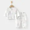 Conjunto de Gaze para Bebê, Roupas de Casa para Bebê, Tops e Calças de Fibra de Bambu de Manga Longa, Roupas de Verão com Ar Condicionado para Crianças Meninas