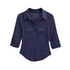 2646-Estilo Europeu e Americano Nova Coleção Primavera e Verão 2026 Top Slimming com Lapela Ajuste na Cintura, Camisa Sexy de Manga Média para Mulheres