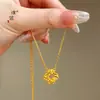 Collar de Flor de Cuatro Hojas Hueca Corte Hielo Triturado Oro Arena Mismo Estilo de la Tienda de Oro Puzuo Cadena Clavicular Brillante de Gama Alta Nicho para Mujer