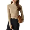 Suéter de cachemira sin costuras para otoño e invierno para mujer, cuello semialto, 100% cachemira, camiseta base de punto ajustada
