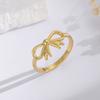 Anillo de plata de ley S925 con lazo dorado y nicho de entrada: anillo hueco de corazón de lujo para niña
