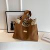 Bolsa de Ombro de Lona Casual de Grande Capacidade 2026 Nova Tendência Simples Bolsa de Aula para Estudante Bolsa Tote Color Blocking Bolsa Feminina