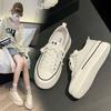 Zapatos de Lona con Suela Gruesa para Mujer 2026 Primavera Nuevos Versátiles Deportivos de Caña Baja Blancos Punta Redonda Negros Tenis Casuales