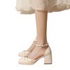 2025 Novas Sandálias Femininas Verão Sapatos Franceses Estilo Fada Pequeno Fragrância Salto Grosso Baotou Salto Alto Sandálias Vazadas