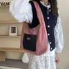 Set Bolsa de Lona Rayada Doble Cara Estilo Coreano Moda Bolso Tote Casual Bolso de Hombro Simple Versátil Gran Capacidad