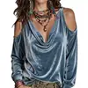 2026 Ropa Europea y Americana Transfronteriza para Mujer Sitio Independiente de Amazon Top: Top de Terciopelo Moda Casual de Hombros Descubiertos de Manga Larga
