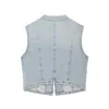 Venta al por mayor transfronteriza 2026 Moda europea y americana casual chaleco de mezclilla con cuello alto decorado con botones anudados para mujer E490755