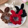 Lazo para el pelo de terciopelo con orejas de conejo, anudado a mano, para coleta, diadema para niñas, dulce, versátil, para Otoño e Invierno