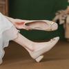 Sapatos de camada única com laço retrô francês, bico quadrado, salto grosso, boca rasa, sapatos femininos all-match, de longa duração e que não cansam os pés, calçados de trabalho tipo calça
