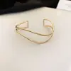 Pulsera Abierta Metálica Brillante Transfronteriza Europea y Americana Moda Retro Simple Versátil Joyería de Lujo Ligero de Alta Gama para Mujeres