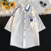 Colar Design Retrô Estilo Hong Kong Estilo Francês Camisa de Manga Curta Masculina e Feminina Verão Solta Caimento Relaxado Contraste de Cores Tendência Camisa