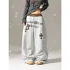 Comercio Transfronterizo Pantalones Deportivos Plisados Tipo Cimitarra con Estampado de Leopardo Patchwork Estilo Retro Americano para Mujer Otoño e Invierno Nuevo Diseño con Letras Sueltas