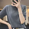 Camiseta de Punto de Manga Corta con Cuello Redondo, Estilo Coreano, Ajuste Delgado, Versátil, Nueva de Verano, Hilo Fino de Lana del Yangtsé para Mujer