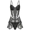 Lencería sexy para mujer, corsé de soporte de pecho transparente, falda con tirantes negros europeos y americanos, corsé sexy push up