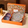 Juego de Platos Cerámicos Bohemios Transfronterizos, Tazones, Palillos, Vajilla, Regalos Pequeños, Souvenirs, Tazones Cerámicos para el Hogar, Cajas de Regalo