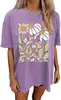 Camiseta de Algodón con Patrón T Transfronteriza Talla Europea para Mujer Camisa Floral Retro Banda de Rock Música Guitarra t