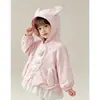 Chaqueta con Capucha de Orejas de Conejo para Niña, Elegante Chaqueta para Bebé con Adorno de Encaje, Chaqueta de Exterior con Estampado de Dibujos Animados para Primavera y Otoño