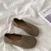 Sapatos femininos baixos slip-on de bico redondo estilo Birkenstock em tecido fosco com corte em V no estilo Maillard, adequados para combinar com calças de perna larga, sapatos casuais