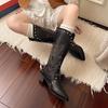 Botas vaqueras bordadas estilo europeo y americano para mujer, nuevo estilo 2025, botas de media caña con cremallera lateral, botas de jinete retro con punta y remaches