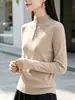 Suéter de punto de terciopelo Andy de tres hilos estilo coreano con cuello semi-alto para mujer, nuevo diseño de otoño e invierno, top básico para mujer con media botonadura