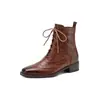 Botas Martin Estilo Británico Huecas Talladas Piel de Vaca Lavada Otoño/Invierno 2026 Tacón Grueso Medio Punta Cuadrada Piel Genuina Con Cordones Botines Tobilleros Mujer