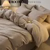 Conjunto de cama luxuoso e sofisticado de jacquard escovado 100% algodão de quatro peças, capa de edredom e lençol de 60s 100% algodão Classe A para quarto principal