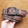 Cinturón Estilo Americano Retro Color Viejo de 3.8CM para Hombre de Cuero Genuino Hebilla de Aguja Cuero de Vaca Casual Coreano para Mezclilla