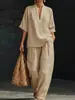 Conjunto de Lino de Dos Piezas Casual, Cómodo y Sencillo para Mujer - Primavera 2026 Amazon Transfronterizo