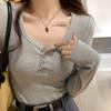 Playera de manga larga con cuello redondo Ropa interior para mujer 2024 otoño e invierno nueva camisa básica negra de alta calidad cuello bajo top de otoño