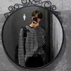 Camiseta listrada masculina, novo estilo coreano para primavera e outono, solta, moderna, casual, versátil, gola redonda, camisa básica de manga comprida
